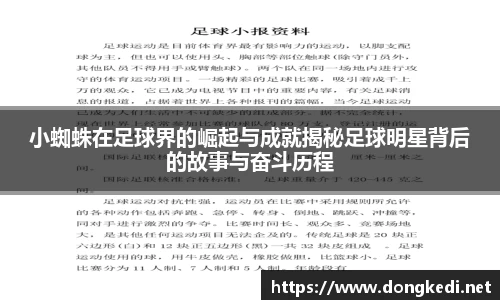 小蜘蛛在足球界的崛起与成就揭秘足球明星背后的故事与奋斗历程